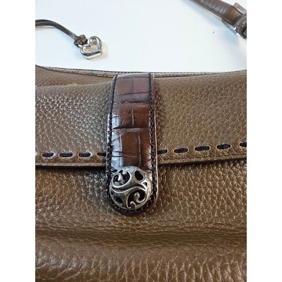 BRIGHTON Brown Leather w/ Croc Embossed
Trim Satchel Shoulder Bag pre owned - Picture 4 of 11